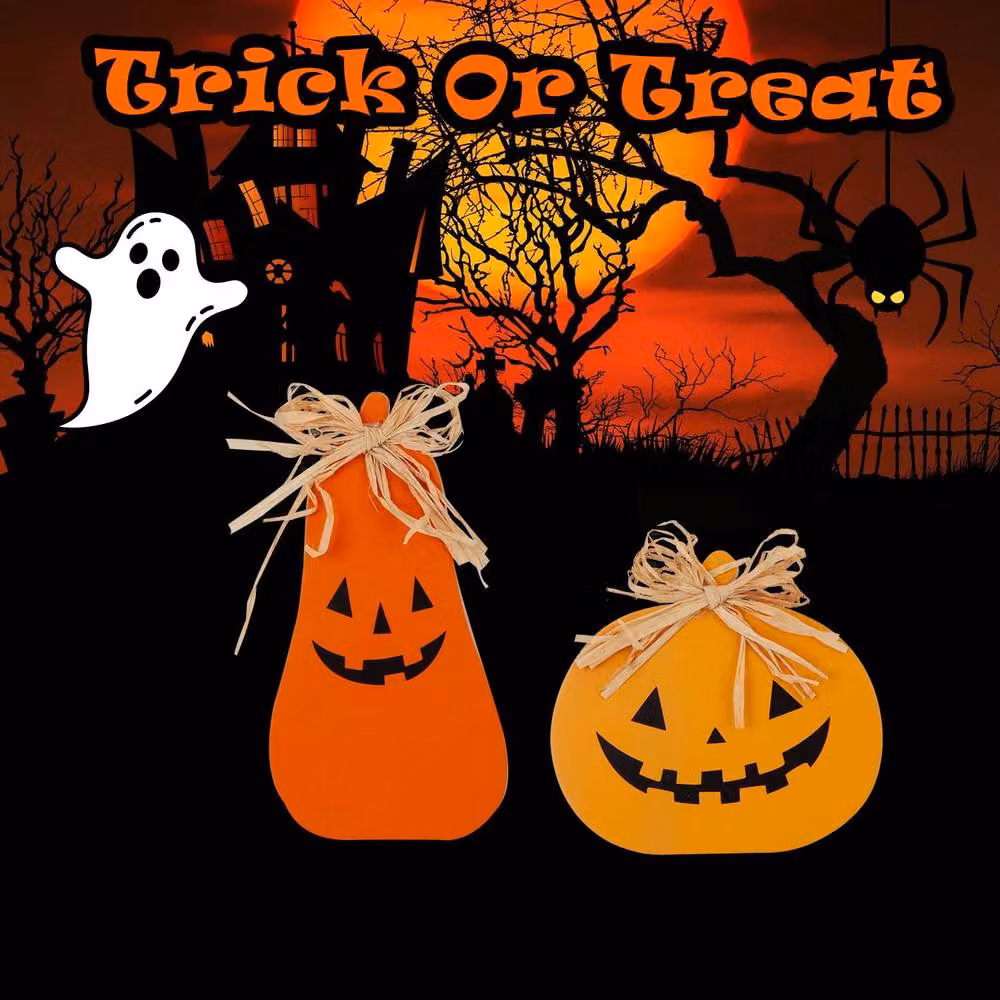 VFM e-Store Halloween Pumpkin Table Decorations, 2 Pack, Orange – 3