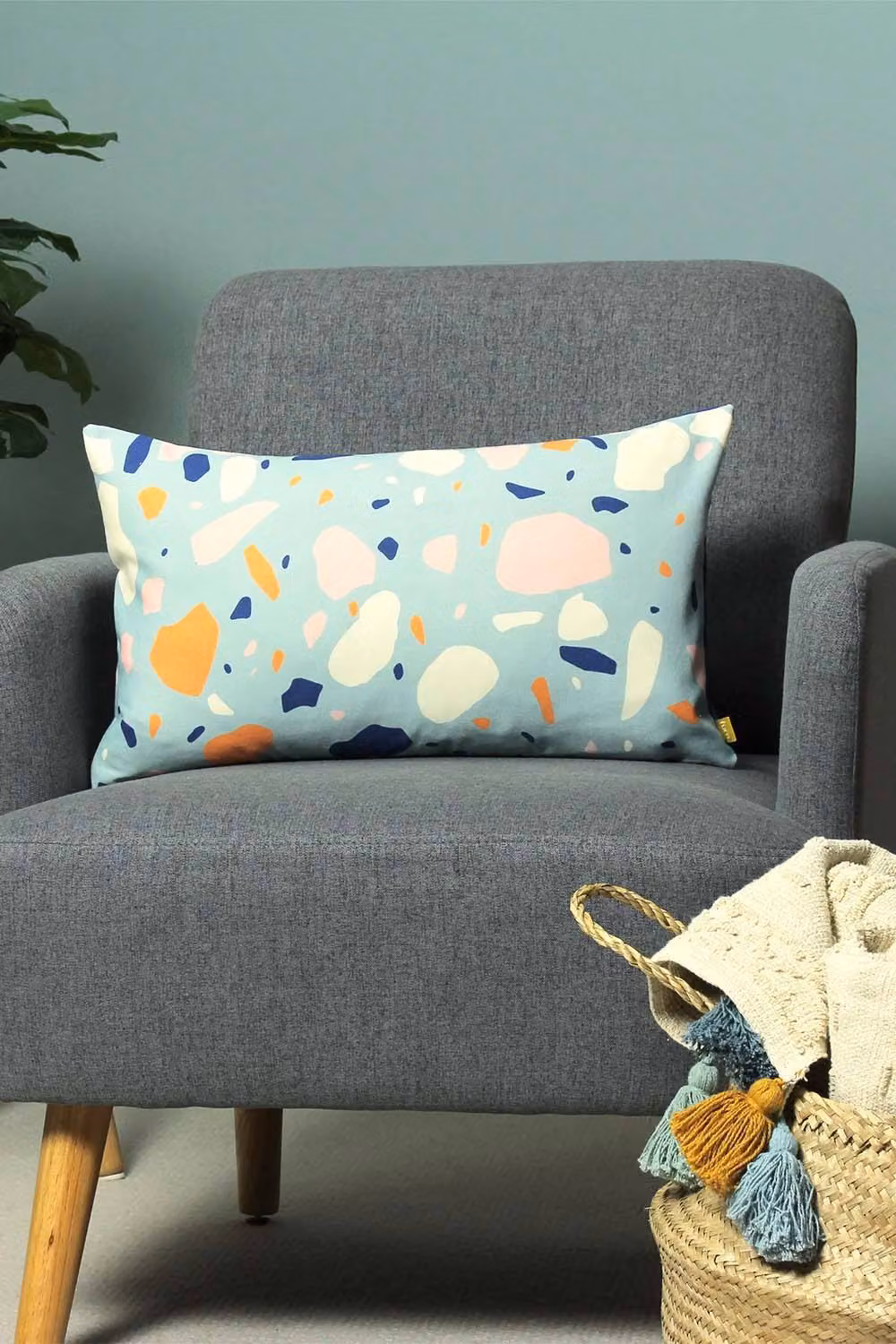 Furn Terra Abstract Graphic Rectangular Cushion in Blue and Turquoise with Removable Washable Polyester Cover – 3