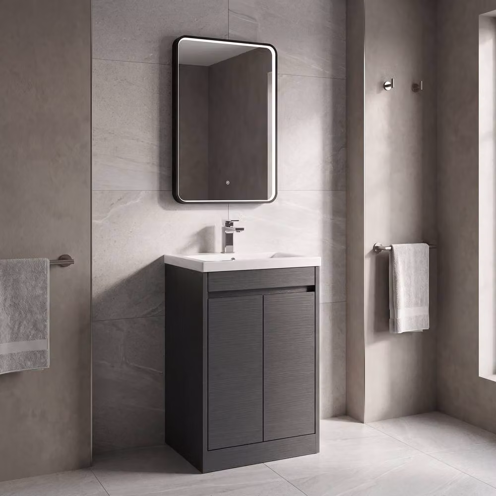 Balterley Modern 2 Door Floor Standing Bathroom Vanity Unit with Mid Edge Basin and Soft Close Doors, Graphite Grey, W/D/H: 52 x 39.5 x 83.5 cm – 2