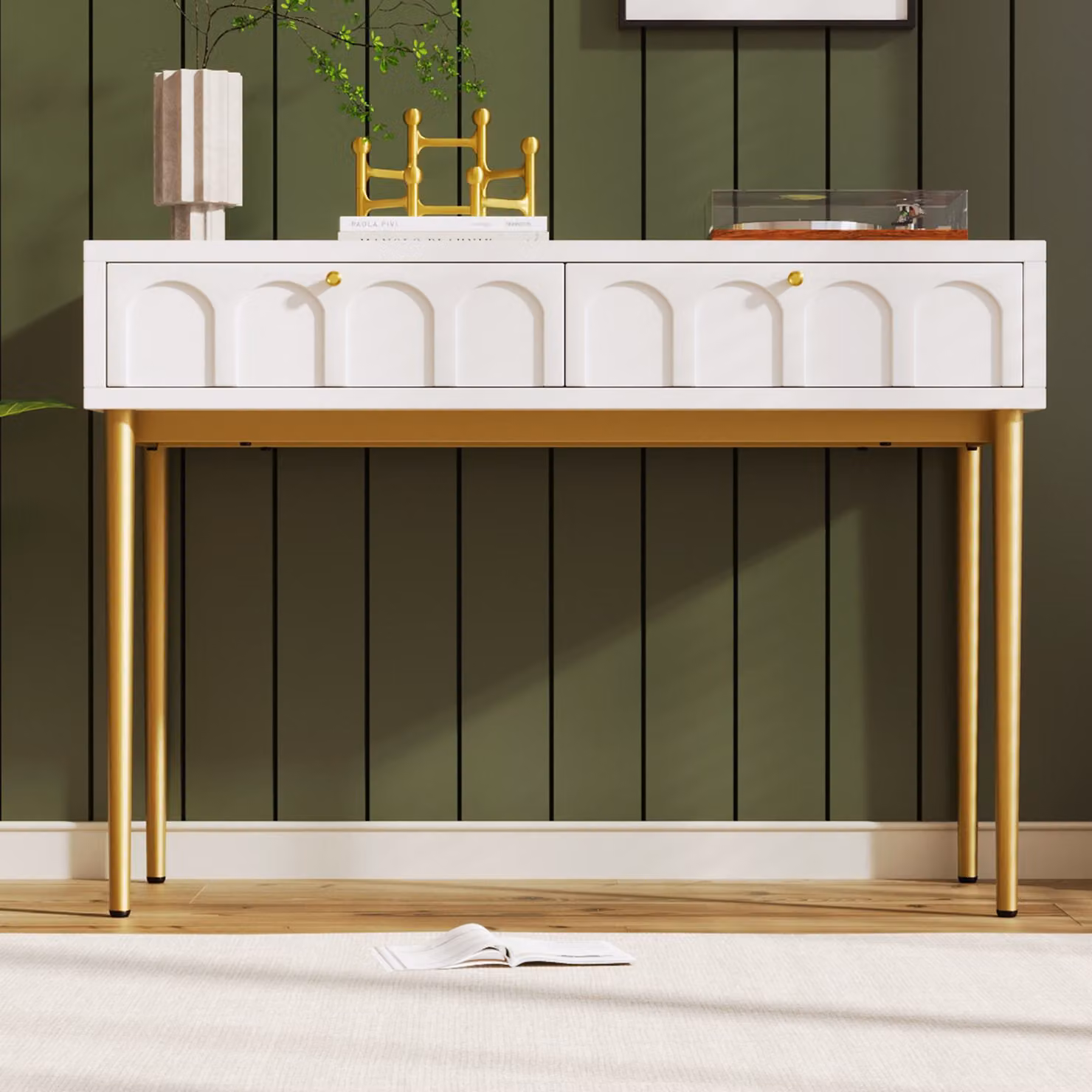 Aosom.UK White Space-Saving Dressing Table with 2 Drawers, W: 100 cm, D: 45 cm, H: 76.5 cm – 3