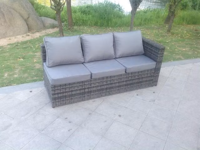 Fimous 3 Seater Rattan Lounge Sofa with Left Side Single Armrest in Dark Grey