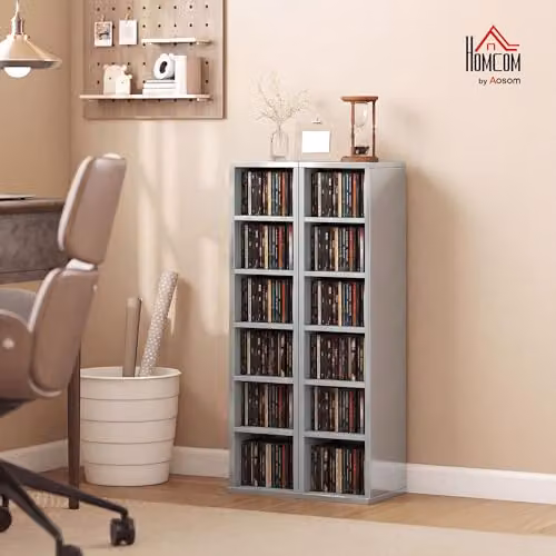 HOMCOM Set of 2 Grey CD and DVD Storage Units with Adjustable Shelves – 2