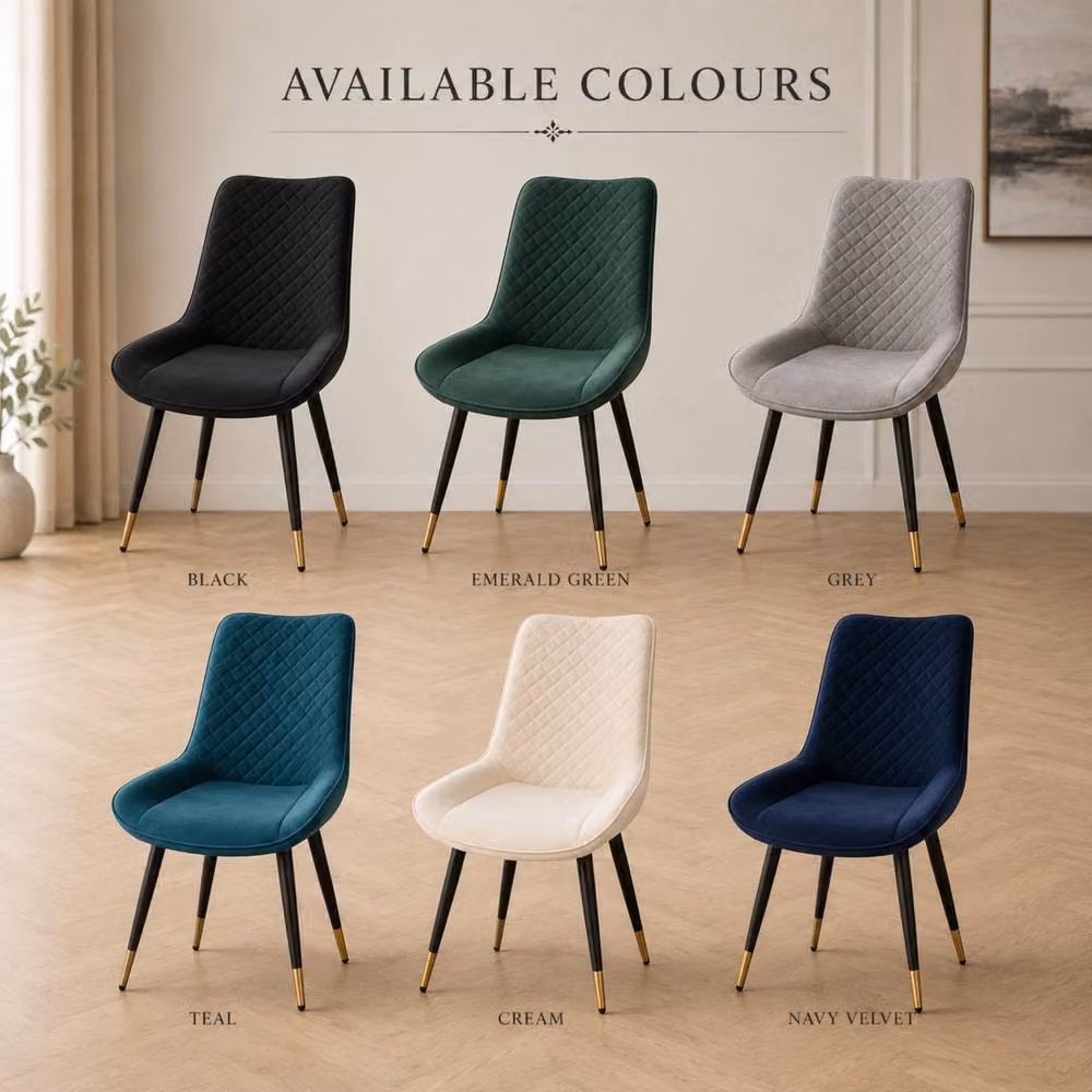 Stratus Interiors Luna Quilted Velvet Dining Chair with Black Metal Legs – 5