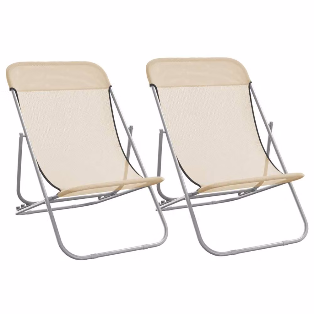 Berkfield Home Set of 2 Folding Beach Chairs in Beige Textilene and Powder-coated Steel – 2