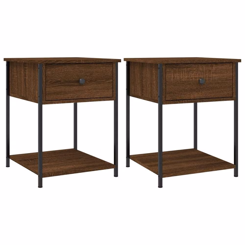 Berkfield Home Elegant Bedside Tables, 2 Piece Set in Brown Oak, W/D/H: 44 x 45 x 58 cm – 3
