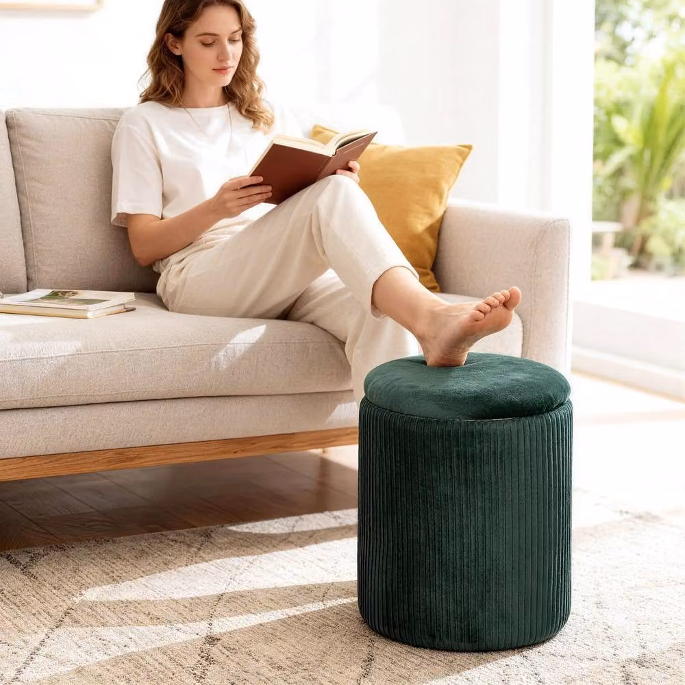 STILVORA Green Velvet Storage Ottoman with Coffee Table Lid – 7