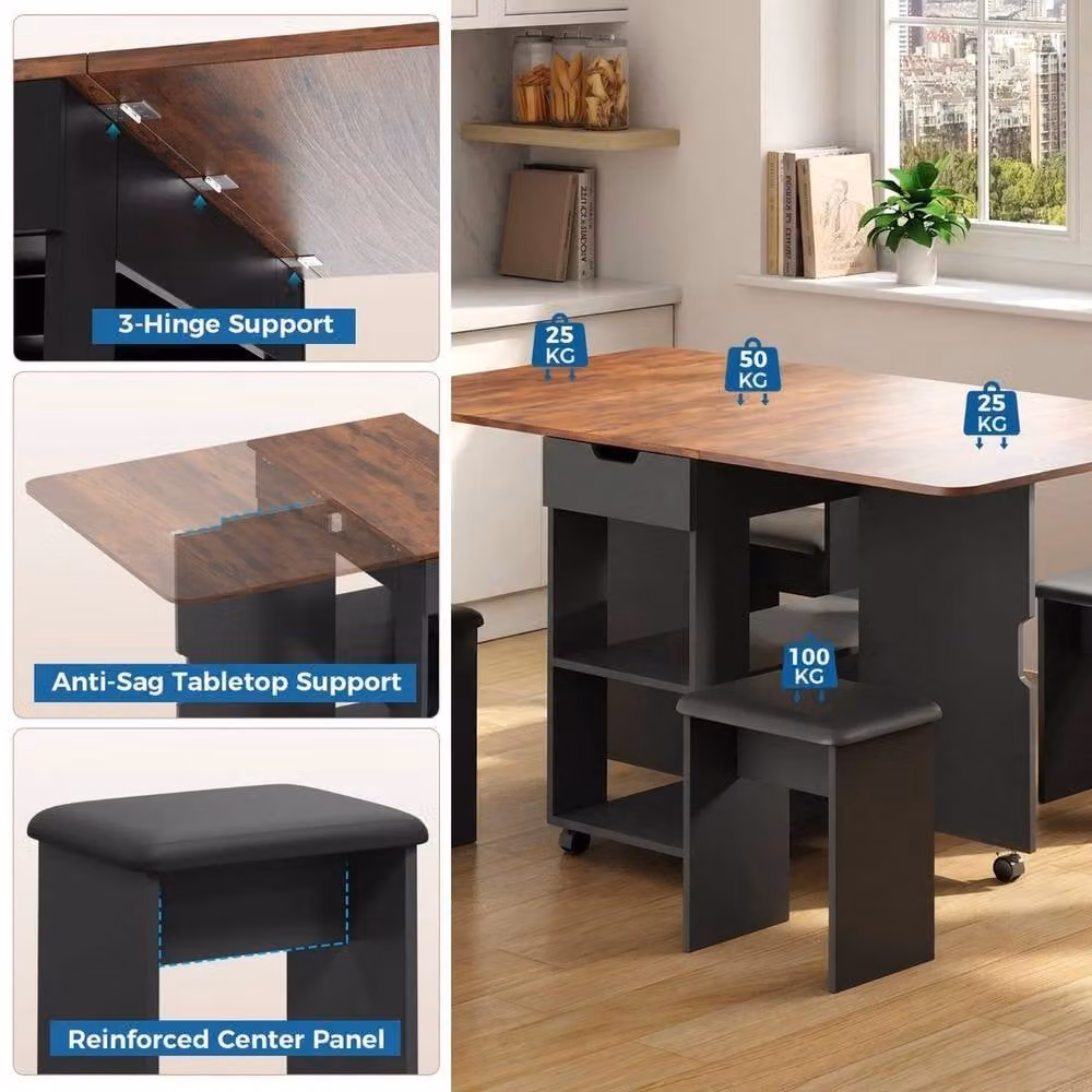 FORGEVIO 3-in-1 Folding Dining Table and 4 Chairs Set in Brown – 5