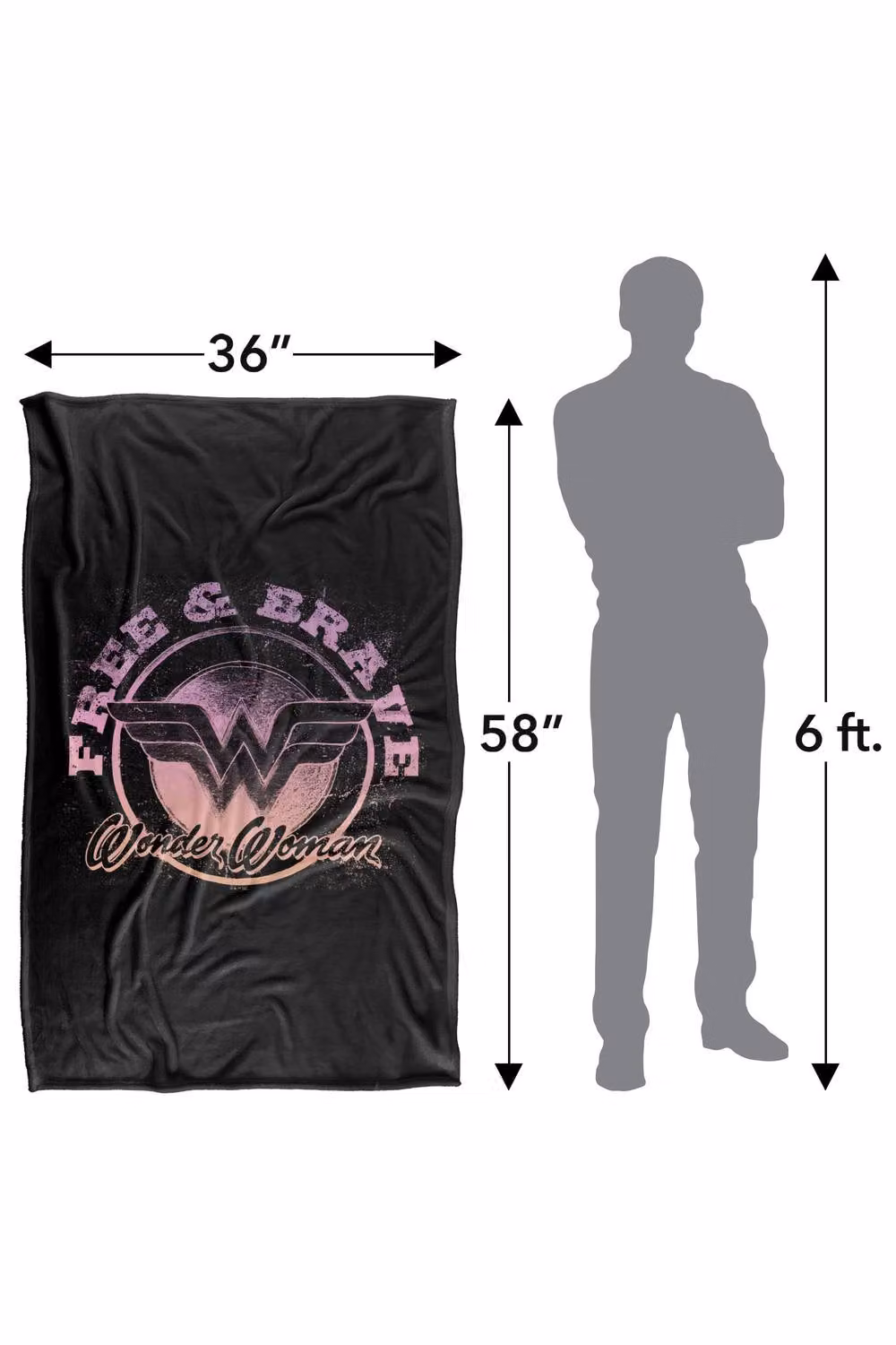 Warner Bros. Wonder Woman Free & Brave Super Soft Fleece Throw Blanket, Multicolour, W: 91 cm, D: 147 cm – 8