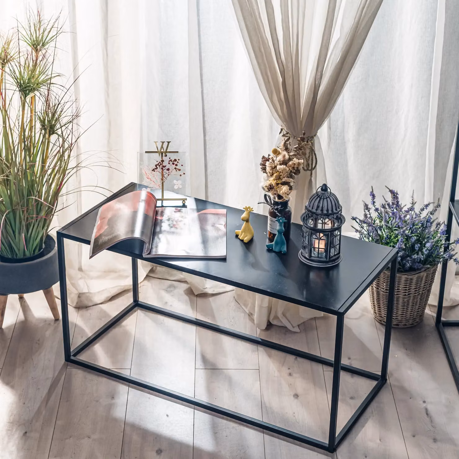 Nordlys Rectangular Modern Industrial Black Lacquered Metal Coffee Table – 3