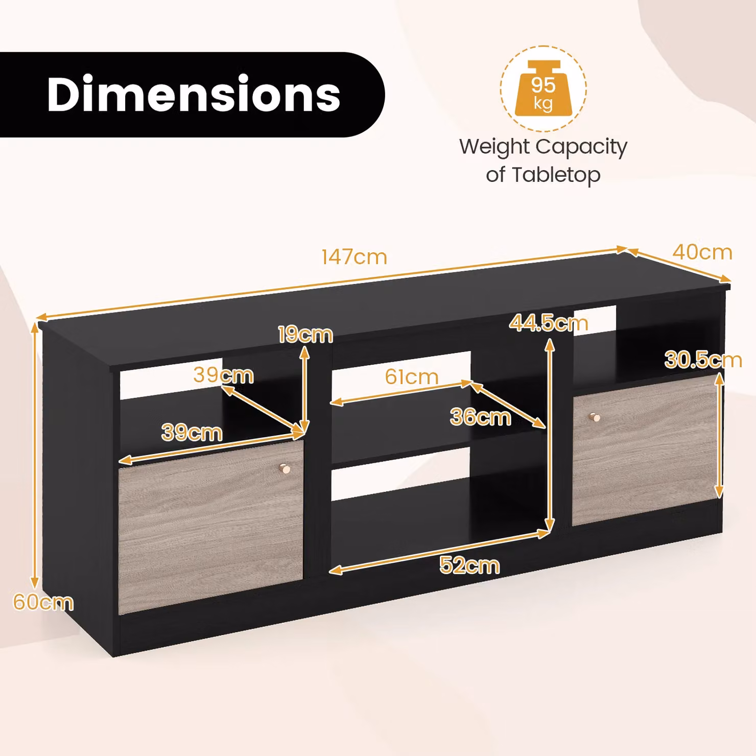 Costway Modern Black MDF Entertainment Centre TV Stand with LED Lights for up to 65 inch TVs – 4
