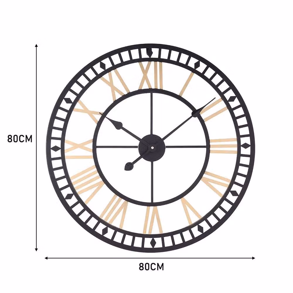 PAWNORA Retro Round Metal Outdoor Garden Wall Clock in Black and Gold – 2