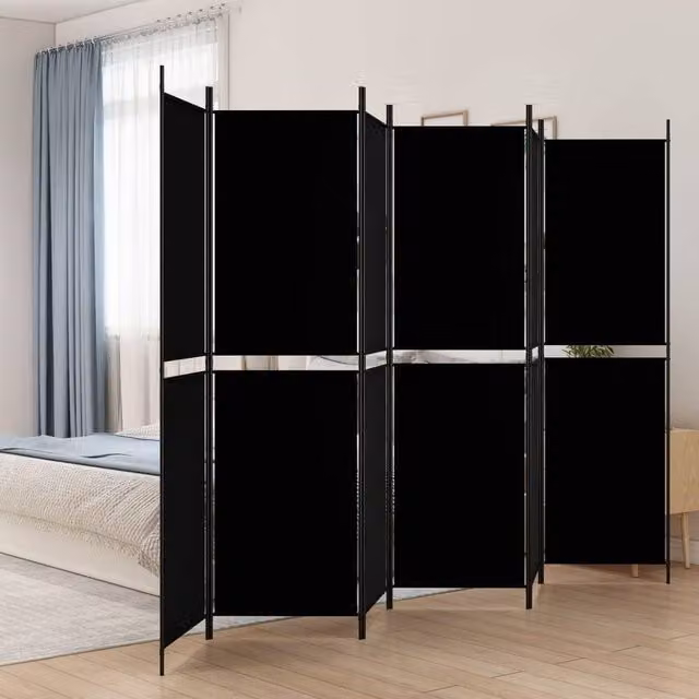 Berkfield Home 6-Panel Fabric Room Divider in Black, W: 300 cm, H: 200 cm – 1