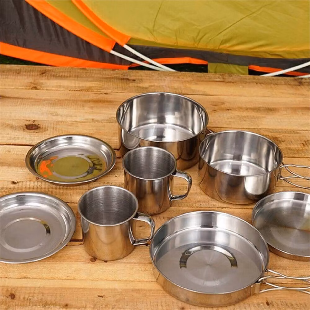 VOGREX 8-Piece Stainless Steel Hiking Cookware Set in Silver – 4