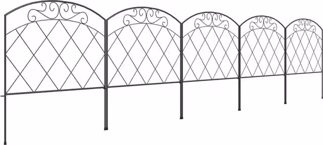 Outsunny 3m Black Powder-Coated Metal Decorative Garden Fence with Diamond and Swirl Pattern