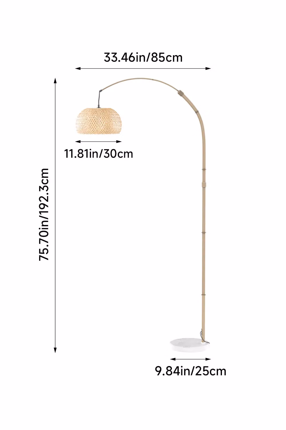 Living and Home Vintage Style Floor Lamp with Bamboo Lampshade and Marble Base in Multicolour – 3
