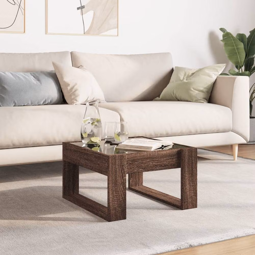 Berkfield Home Infinity LED Coffee Table in Brown Oak, W: 50 cm, D: 53 cm, H: 30 cm – 2