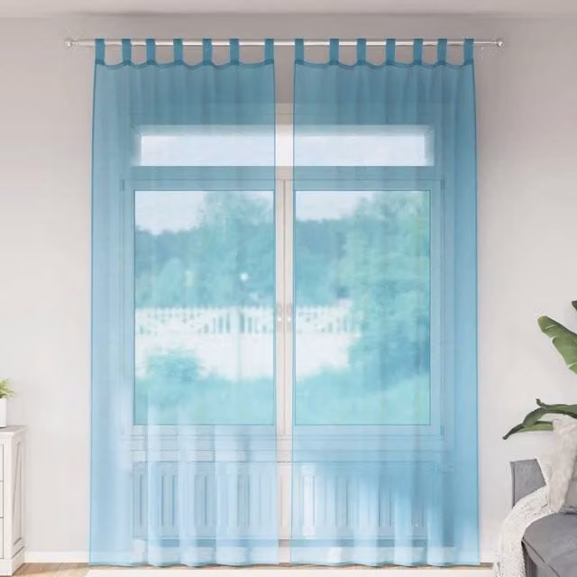 Berkfield Home Turquoise Voile Fabric Panel Curtains with Tabs, 2 Pack, W: 140 cm, H: 260 cm