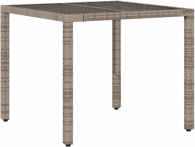 Berkfield Home Grey Poly Rattan Garden Table with Glass Top, W/D/H: 90 x 90 x 75 cm – 1