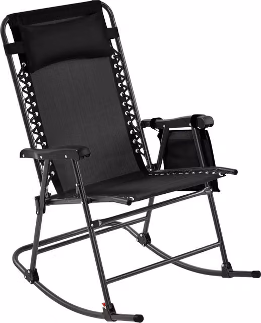 Yaheetech Black Outdoor Foldable Rocking Chair with Armrests and Textilene Fabric