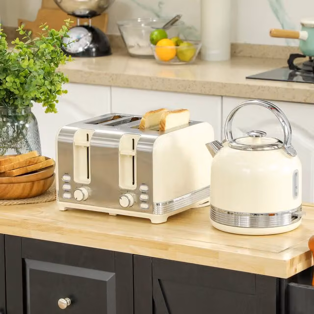 HOMCOM Fast Boil Kettle and Toaster Set in White
