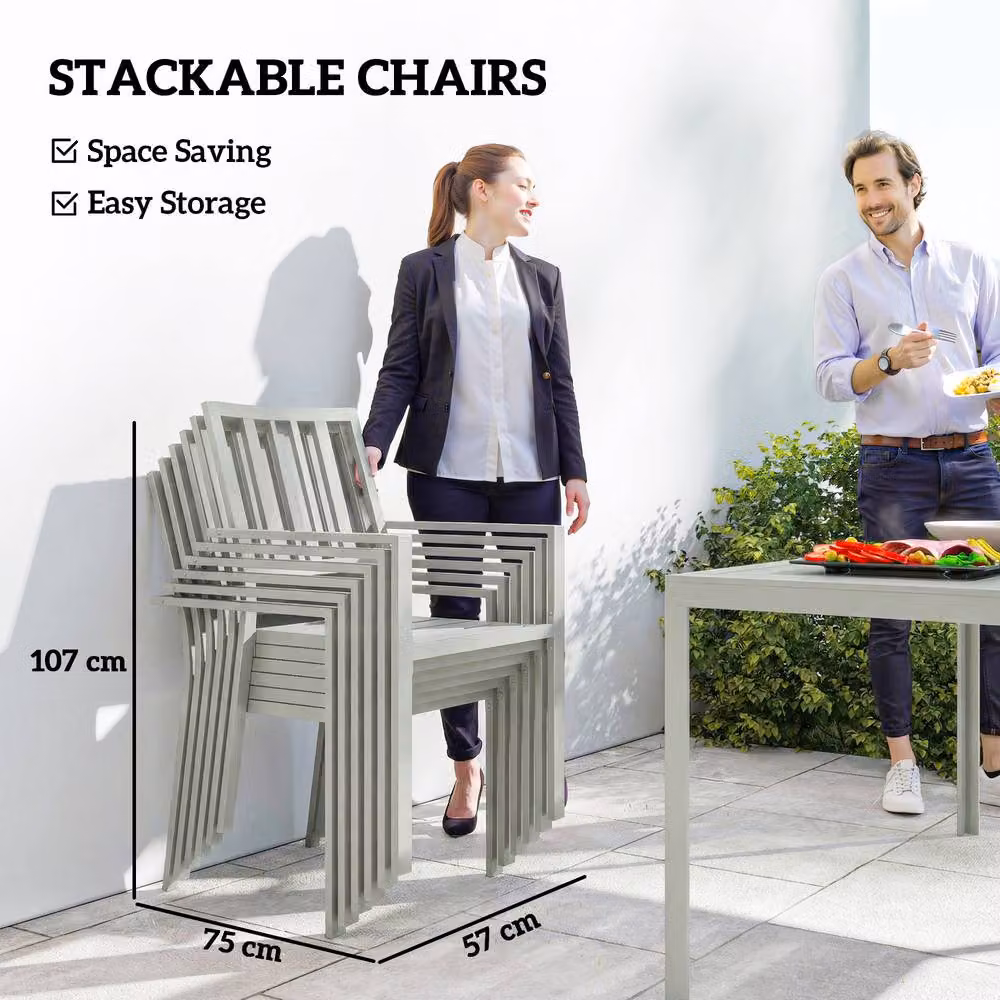Outsunny 7 Piece Modern Garden Furniture Set with Rectangular Table and Chairs, Grey – 4