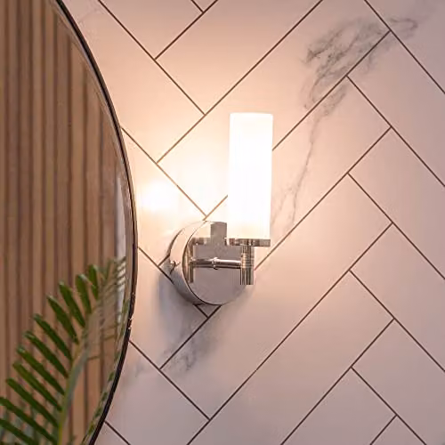 ValueLights Canya Modern Silver Chrome and Reeded Glass Wall Light with LED Bulb, IP44 Rated for Bathroom and Garden Use – 3