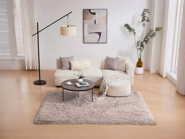 Vente-unique Ardela Long Pile Shaggy Rug in Taupe/Beige, W: 200 cm, D: 290 cm – 1