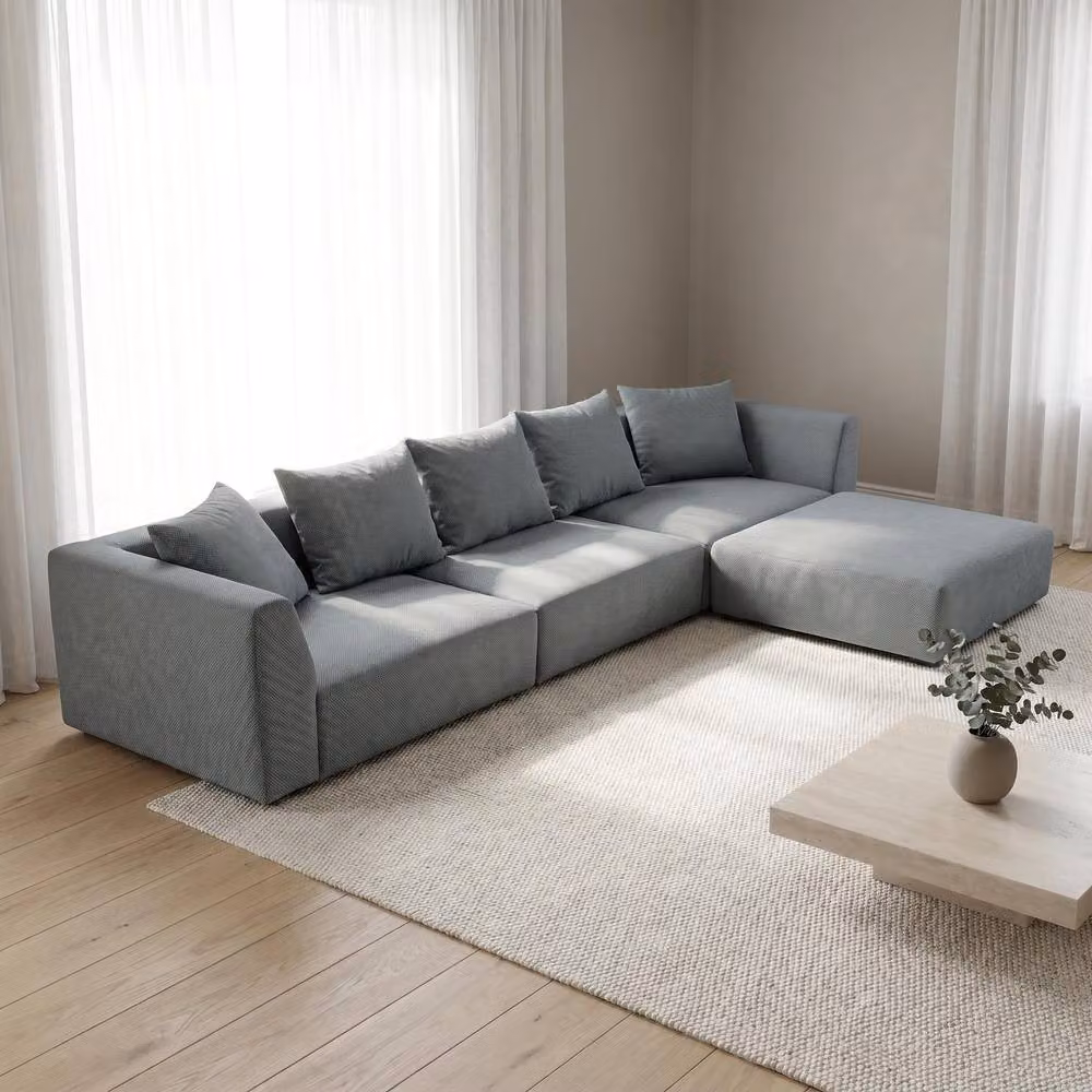 Abakus Direct Tokyo L-Shape Corner Sofa in Anthracite Basket Weave Fabric – 3
