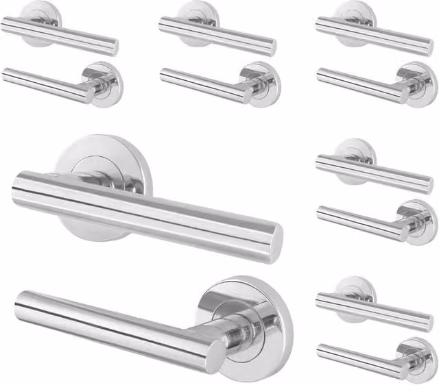 AFIT Olvera Range Chrome T-Bar Door Handles with Round Rose, Silver, Pack of 6