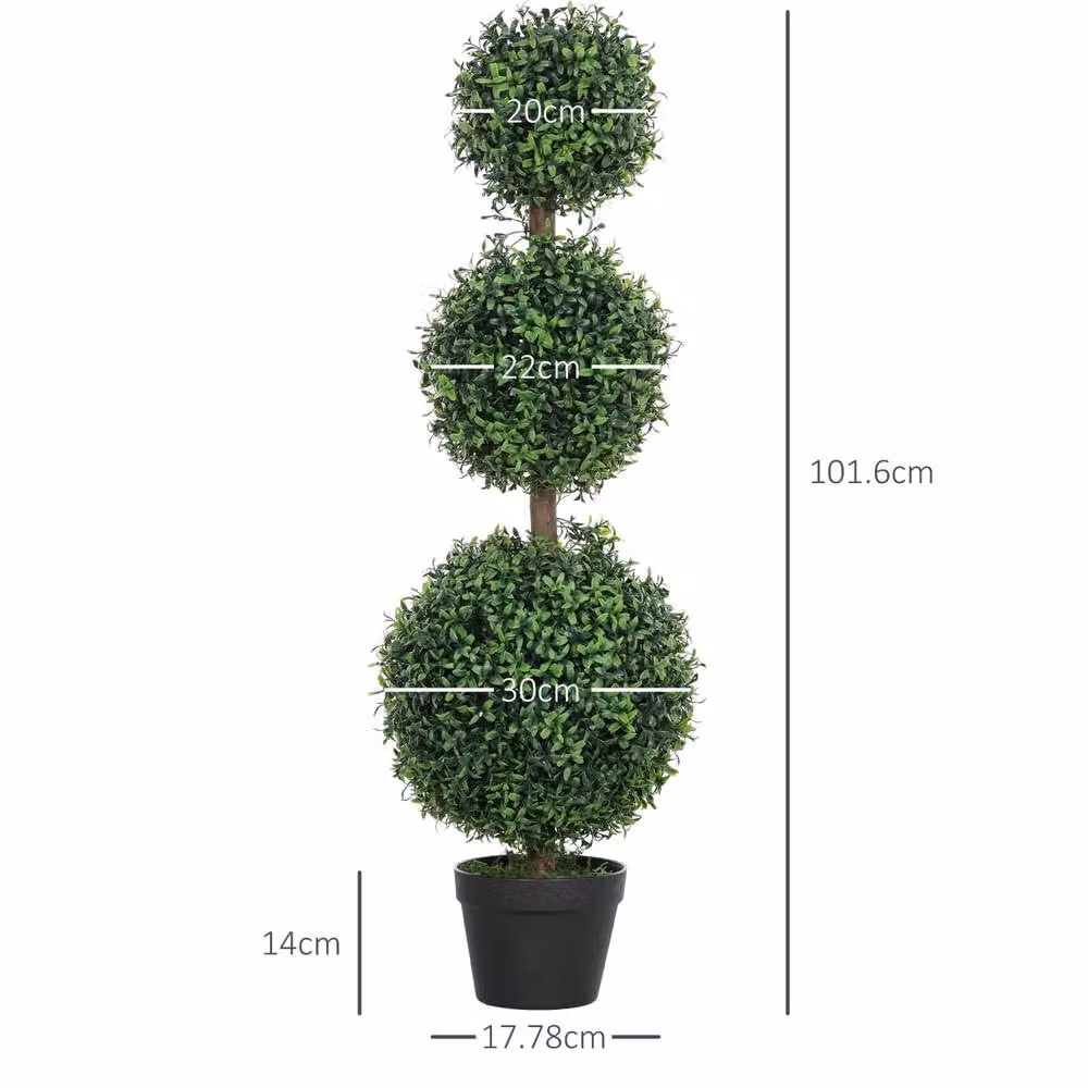 Wyld Haus Rafile Set of 2 Artificial Green Boxwood Topiary Trees with Triple Ball Design – 4