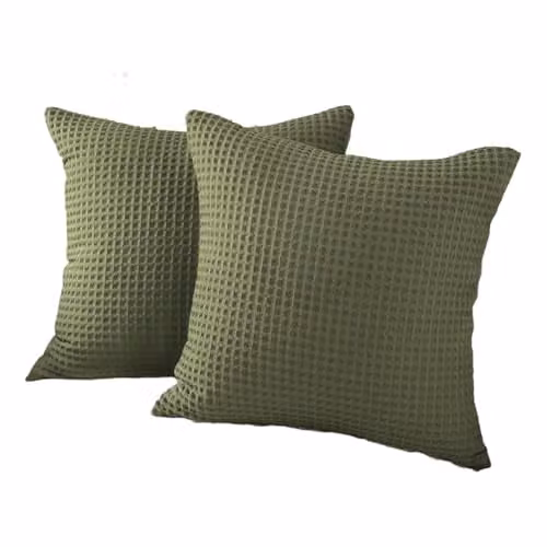 Allure Bath Fashions Waffle Cushion Covers 2 Pack, 100% Cotton, Khaki Green, W/D/H: 50 x 50 x 50 cm