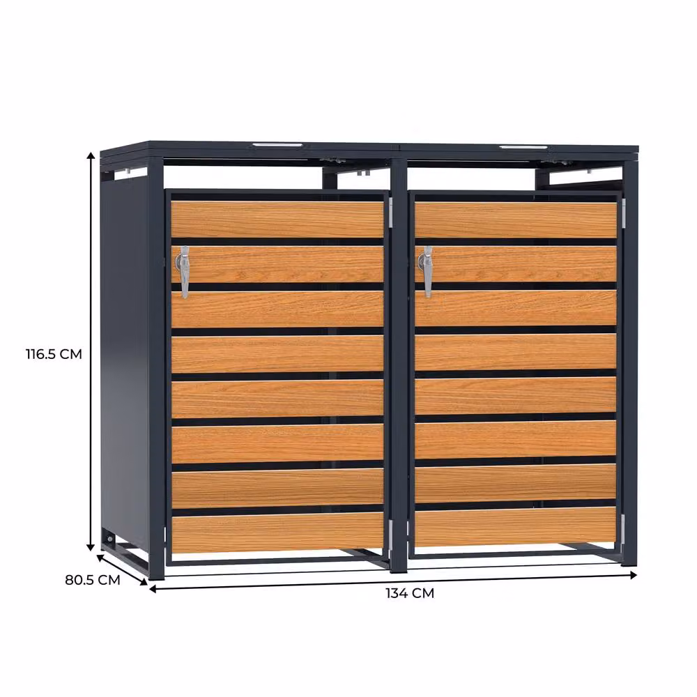 Monstershop Double Wheelie Bin Metal and Wood Storage in Anthracite and Grey – 2
