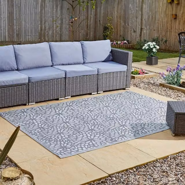 Marco Paul Bloom Slate Outdoor Garden Rug in Dark Grey, W/D: 150 x 210 cm