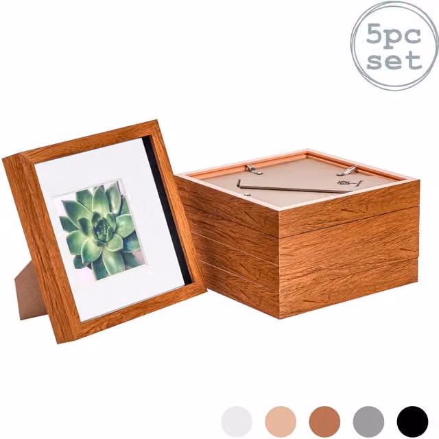 Nicola Spring Pack of 5 Square 3D Box Photo Frames in Brown and White with 20 x 20 cm Mounts