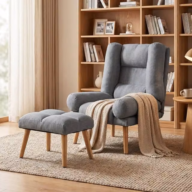 HOMCOM Modern Fabric Recliner Chair and Matching Ottoman Set in Grey