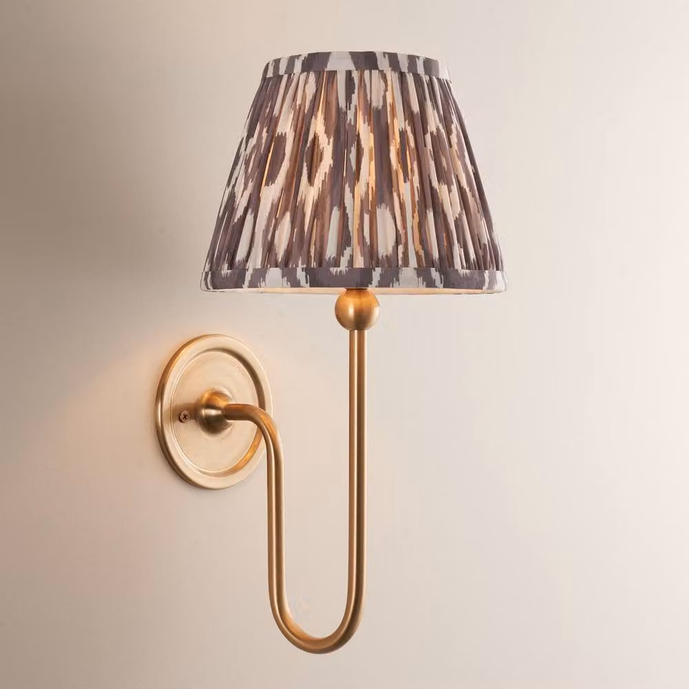 Netlighting Santiago Wall Light with Grey Fabric Ikat Shade and Brass Details, Diameter: 20 cm, B22 – 2