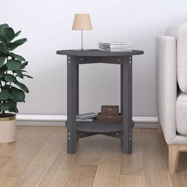 Berkfield Home Beautiful Round Coffee Table in Grey Solid Pine Wood, Diameter: 55 cm, Height: 60 cm