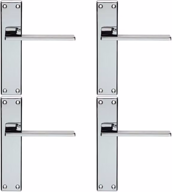 Loops 4x Flat Straight Lever on Latch Backplate Door Handle in Polished Chrome, W: 180 mm, H: 40 mm