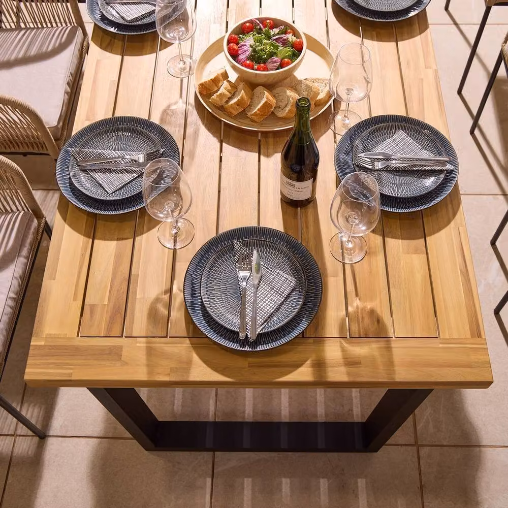 Rowlinson Oslo 8 Seat Acacia Wood Dining Set in Brown and Grey, W: 210 cm, D: 90 cm, H: 75 cm – 5