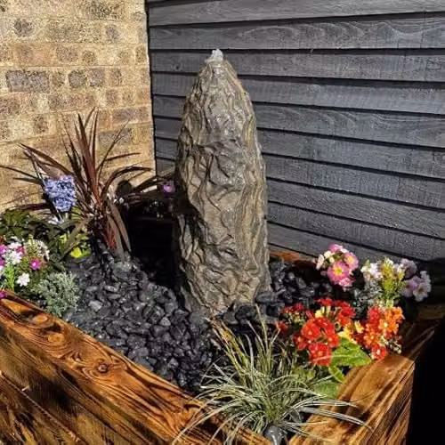 Tranquility Black Sandstone Monolith Spring Stone Water Feature with Mains Power, H 60 cm x W 60 cm x D 60 cm – 1