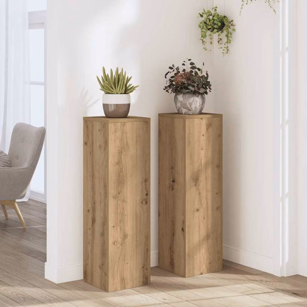 Berkfield Home Set of 2 Artisan Oak Plant Stands in Brown, W/D/H: 25 x 25 x 80 cm – 2