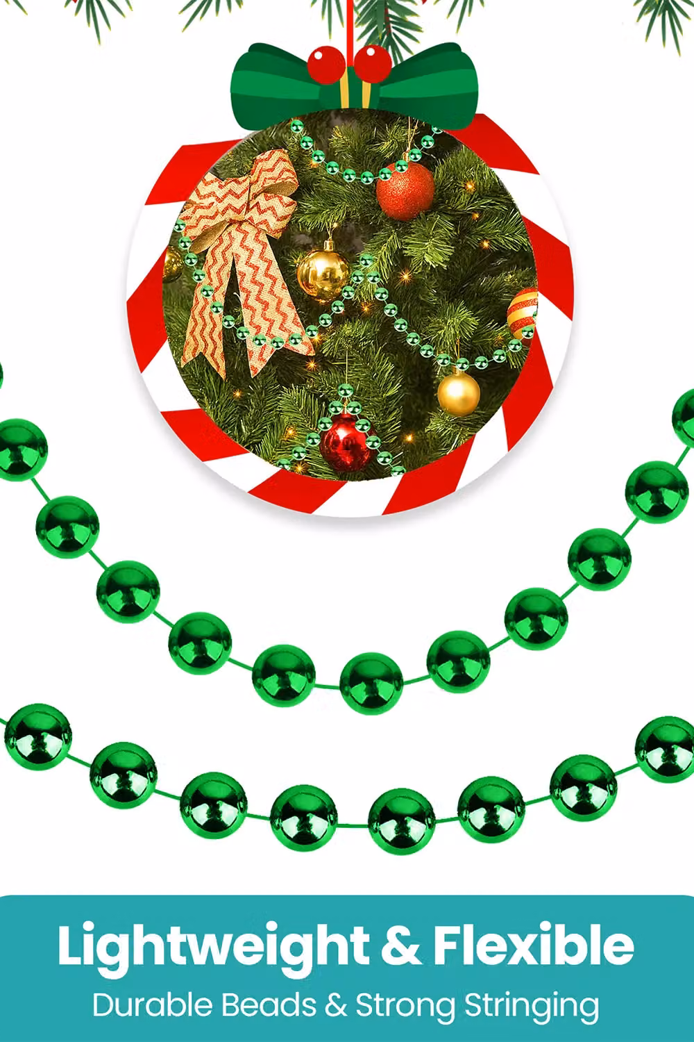 Neel Blue 9m Metallic Christmas Bead Chain with 7.5mm Shiny Pearl Round Garland in Blue and Green – 4