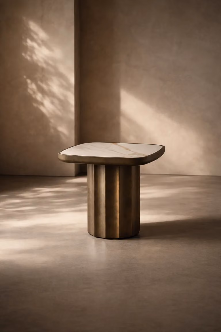 Tommy Franks Genio Modern Ceramic Side Table in Gold and Bronze with Square Top, W/D/H: 52 x 50 x 50 cm