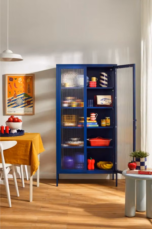 Mustard Made The Collector Navy Blue Modern Freestanding Display Cabinet with Glass Doors, Integrated Lighting and Adjustable Shelves, H 170 x W 85 x D 40 cm – 4