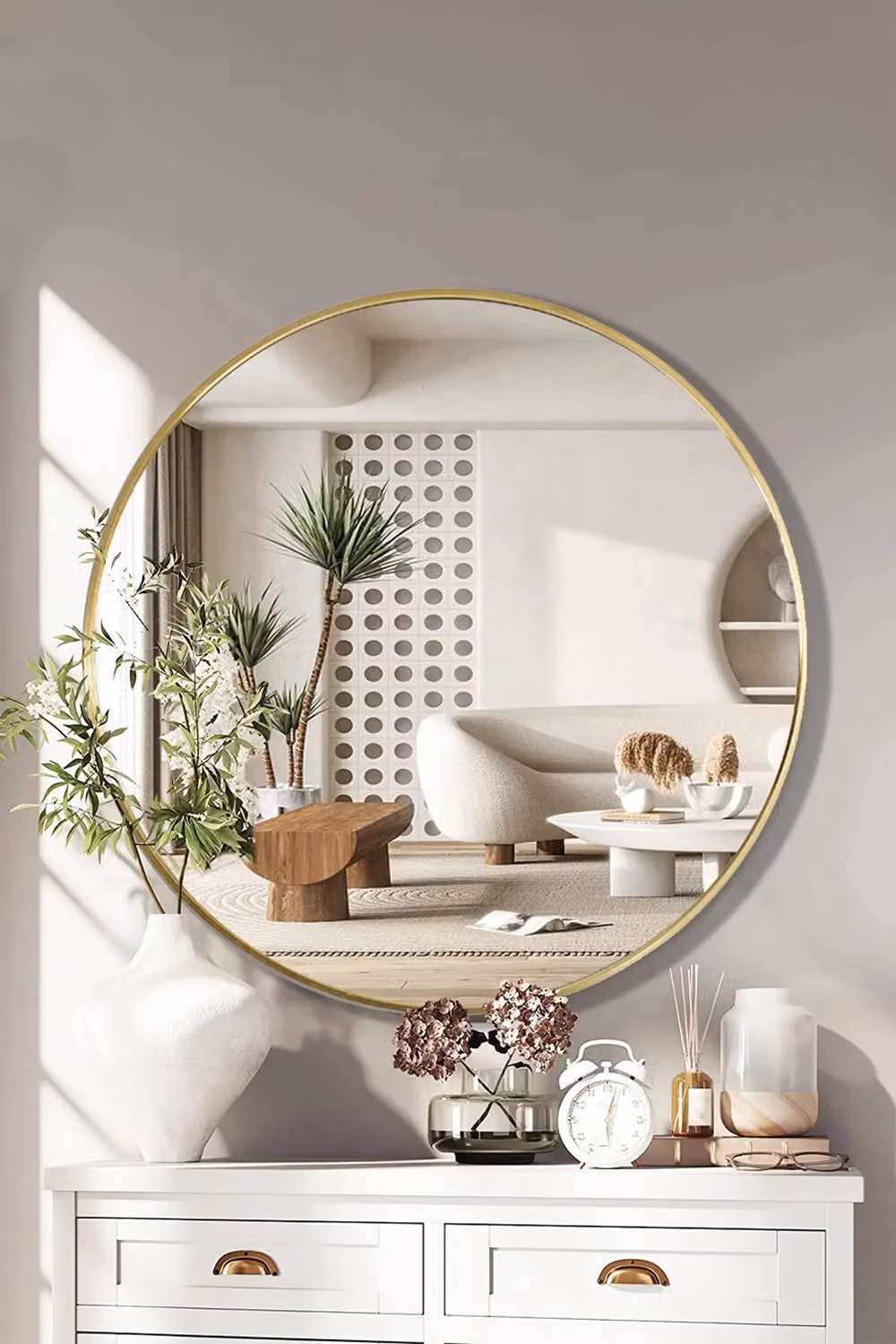Living and Home Gold Nordic Round Metal Frame Wall Mirror, Diameter: 60 cm – 4