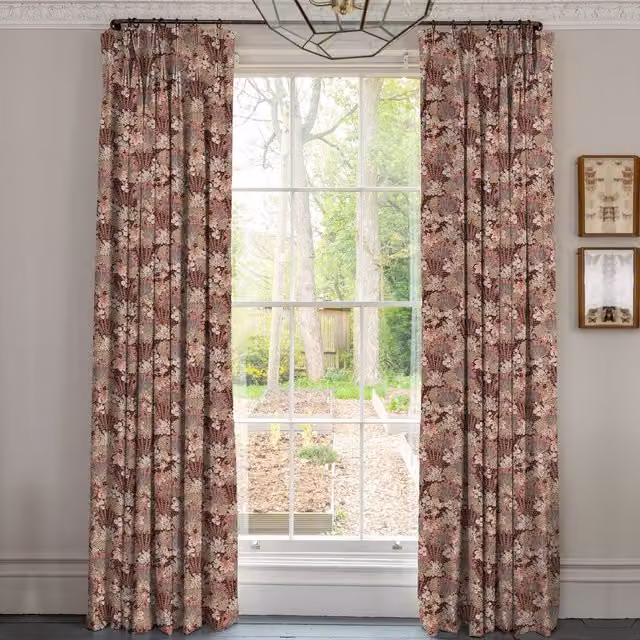 Linda Barker Millefiori Jacquard Made To Measure Blackout Curtains in Red and Multicolour Floral Design