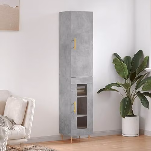 vidaXL Modern Grey Highboard in MDF and Metal, W/D/H: 34.5 x 34 x 180 cm – 2