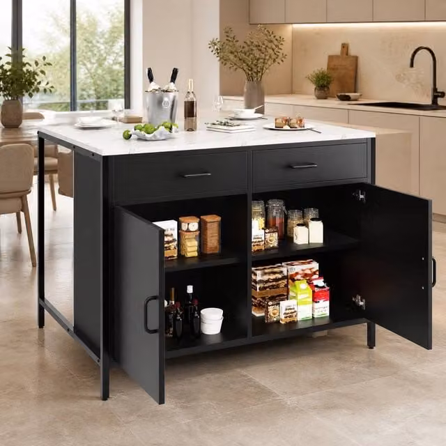 STILVORA Bar Table with 2 Drawers and Shelves in Black – 1