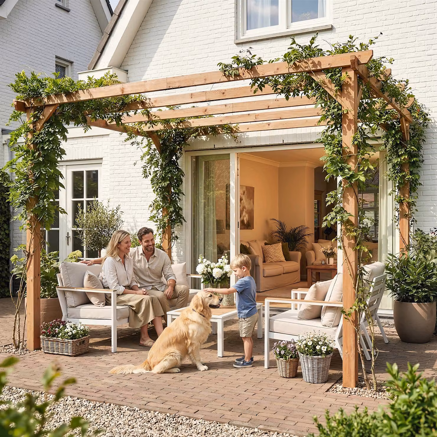 Outsunny Brown Rustic Wooden and Metal Garden Pergola Kit with Grape Trellis and Triangle Supports, W: 300 cm, D: 300 cm, H: 204 cm – 2