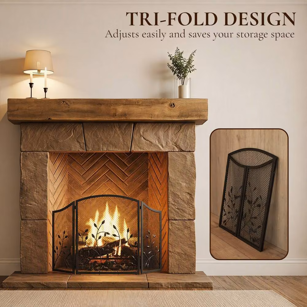 HOMCOM 3-Panel Folding Fireplace Screen for Hearth Protection, Heat-Resistant Metal Fire Spark Guard, Black, W/D/H: 122.0 x 75.0 x 1.0 cm – 5
